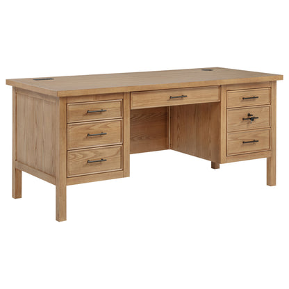 Vermes 66-Inch Transitional Computer Desk with 7 Drawers & Power Outlets – Light Ash (Fully Assembled)