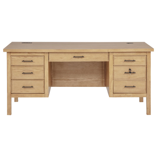 Vermes 66-Inch Transitional Computer Desk with 7 Drawers & Power Outlets – Light Ash (Fully Assembled)