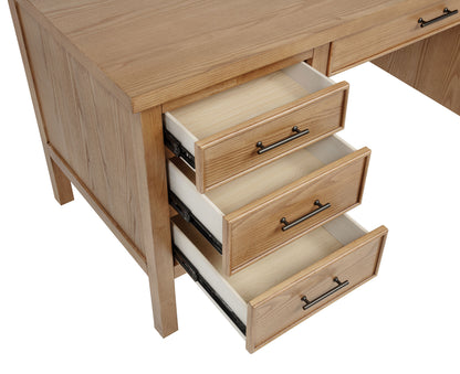 Vermes 66-Inch Transitional Computer Desk with 7 Drawers & Power Outlets – Light Ash (Fully Assembled)