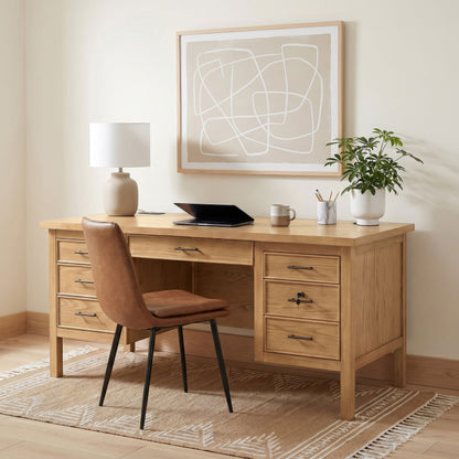 Vermes 66-Inch Transitional Computer Desk with 7 Drawers & Power Outlets – Light Ash (Fully Assembled)