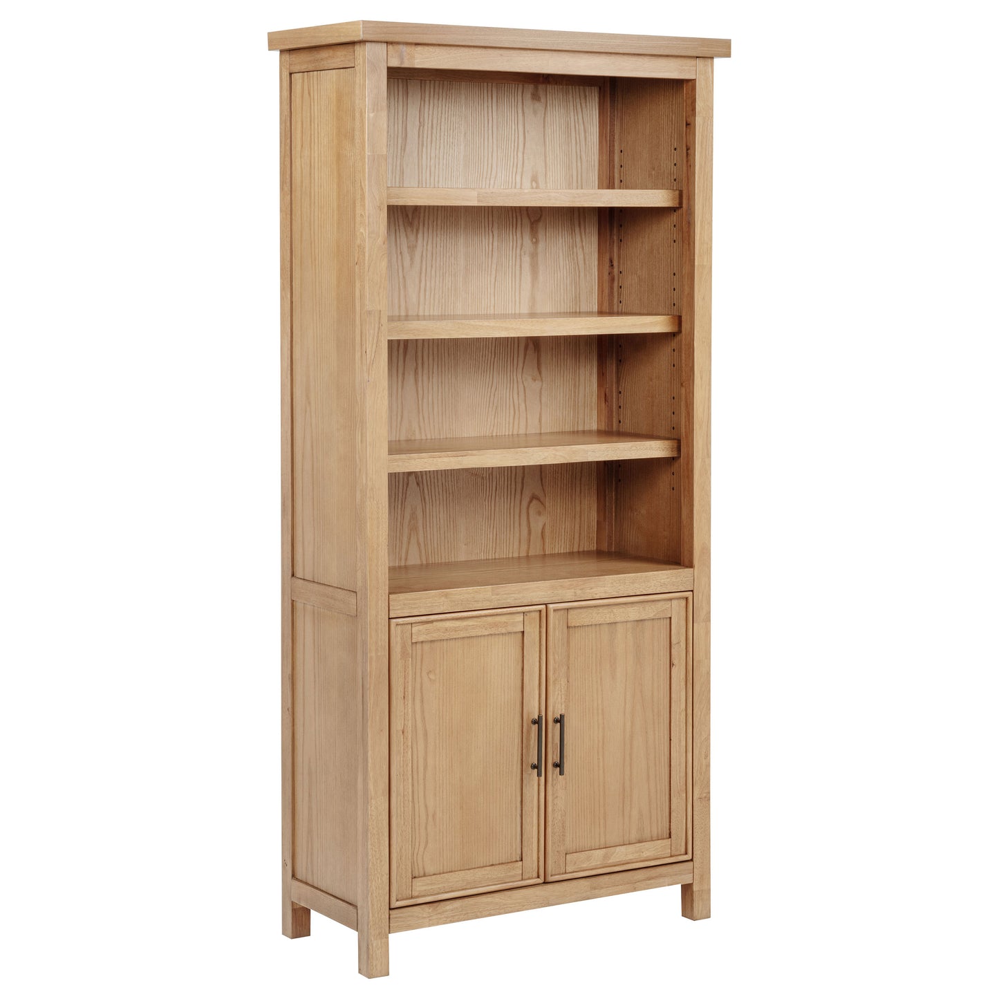 Vermes 34-Inch Transitional Bookcase Cabinet with 2 Doors & 3 Open Shelves – Light Ash