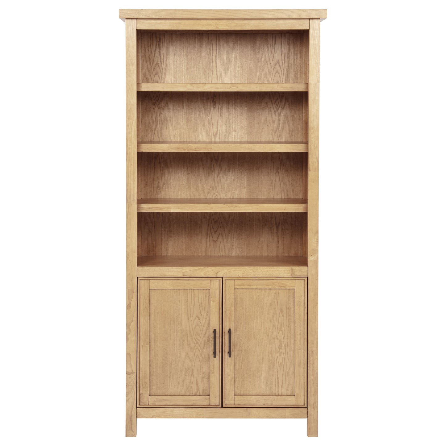 Vermes 34-Inch Transitional Bookcase Cabinet with 2 Doors & 3 Open Shelves – Light Ash