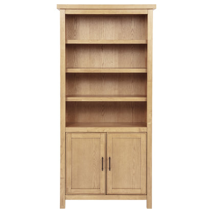Vermes 34-Inch Transitional Bookcase Cabinet with 2 Doors & 3 Open Shelves – Light Ash
