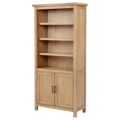 Vermes 34-Inch Transitional Bookcase Cabinet with 2 Doors & 3 Open Shelves – Light Ash