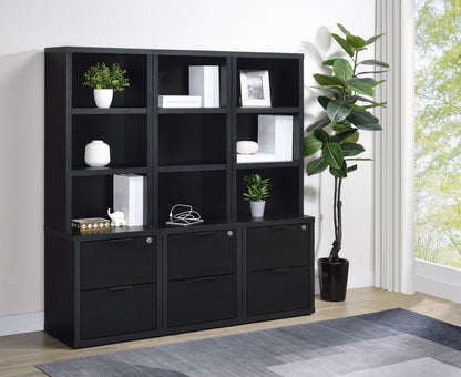 Coaster Westpark Black Bookcase with USB and Lockable Drawer - 3-Piece Bookcase Wall Set