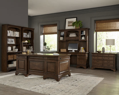 Hartshill 66-inch 5-drawer Credenza with Hutch Burnished Oak
