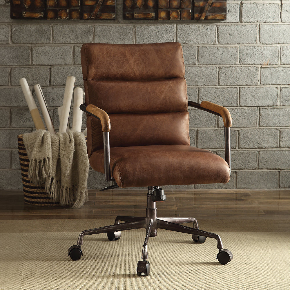 Harith Office Chair - Retro Brown Top Grain Leather - 92414