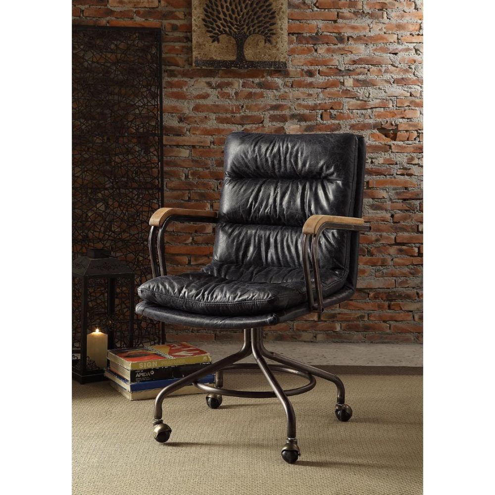 Harith II Office Chair - Vintage Blue Top Grain Leather - 92417 image 2