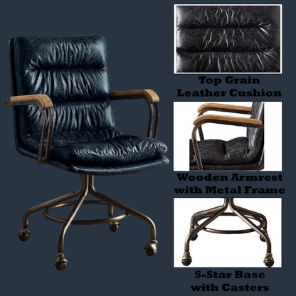Harith II Office Chair - Vintage Blue Top Grain Leather - 92417 image 7