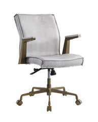 Attica Office Chair – Vintage White Top Grain Leather Executive Chair with Swivel and 3-Inch Pneumatic Lift