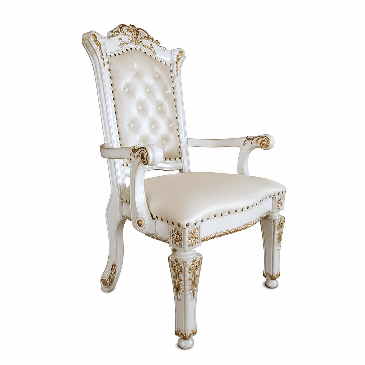 Vendome Executive Office Chair – Synthetic Leather and Antique Pearl Executive Arm Chair with Button Tufting