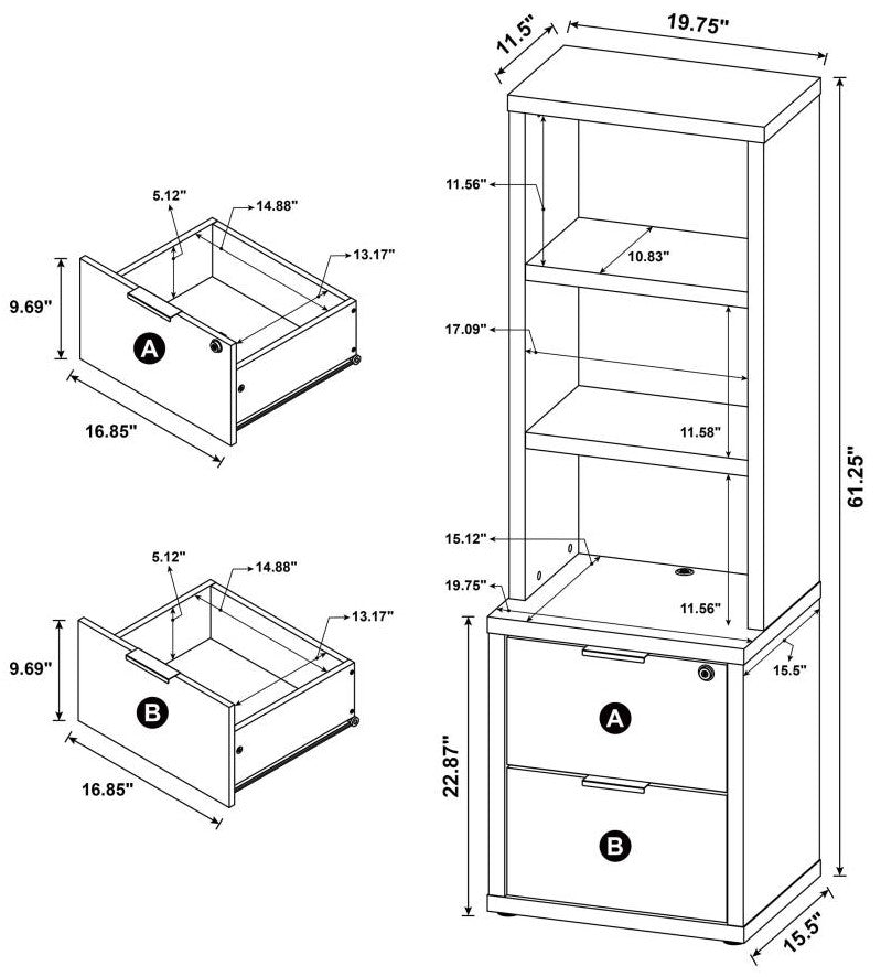 Coaster Westpark Black bookcase dimensions diagram