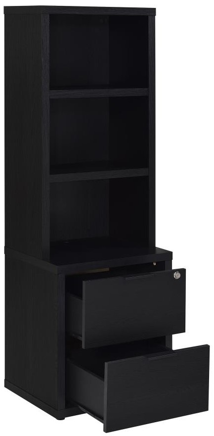 Coaster Westpark Black bookcase with drawers open