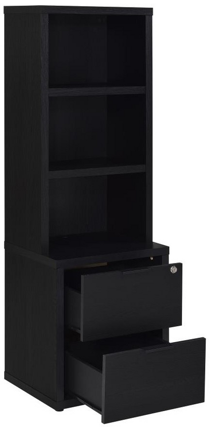 Coaster Westpark Black bookcase with drawers open