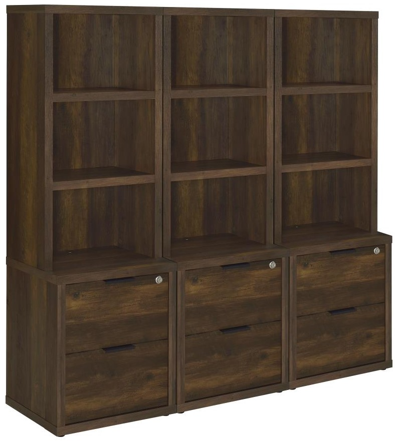 Coaster Westpark Dark Pine Bookcase with USB and Lockable Drawer - 3-Piece Bookcase Wall Set