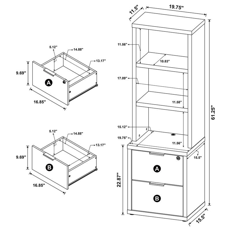 Coaster Westpark Mango bookcase dimensions diagram