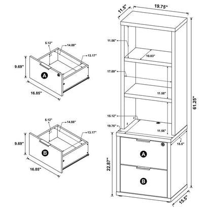 Coaster Westpark Mango bookcase dimensions diagram