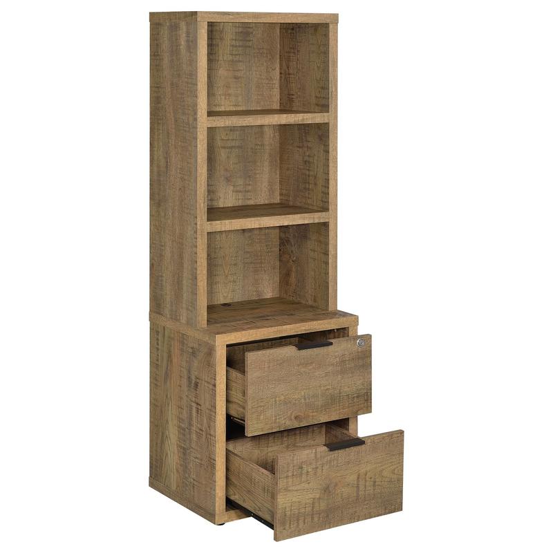 Coaster Westpark Mango bookcase with drawers open