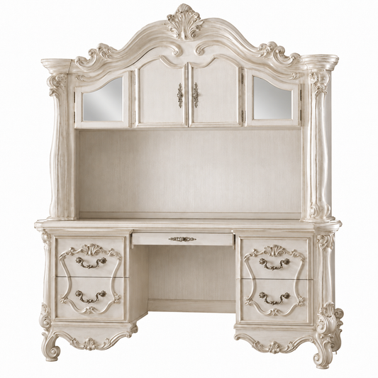 Versailles Executive Computer Desk W/Hutch – European Style Desk with Storage Hutch, Touch Light, and 3 Drawers